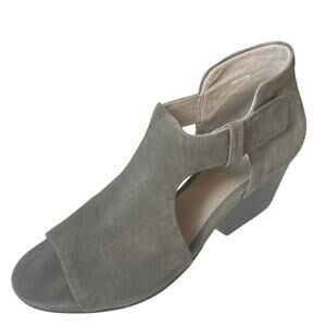 Eileen Fisher Gray Nubuck Leather Iris Peep Toe Sandals Shoes Size 6.5